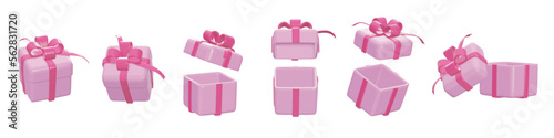 3d rendering. pink box icon set on a white background