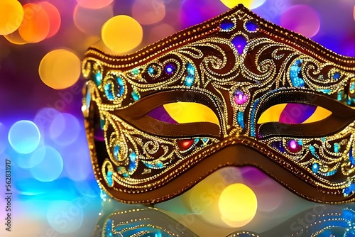 Traditional carnival venetian mask on bokeh background. AI Generative Illustration