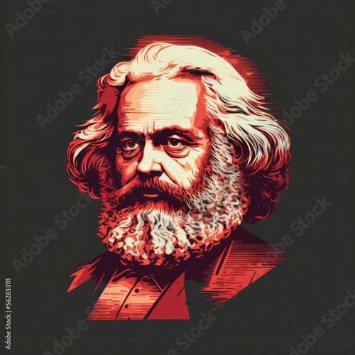 Portrait of Karl Marx - a German philosopher, economist, historian, sociologist, political theorist, journalist and socialist revolutionary. Image generated with generative AI photo