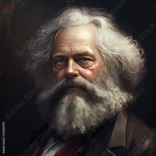 Portrait of Karl Marx - a German philosopher, economist, historian, sociologist, political theorist, journalist and socialist revolutionary. Image generated with generative AI photo