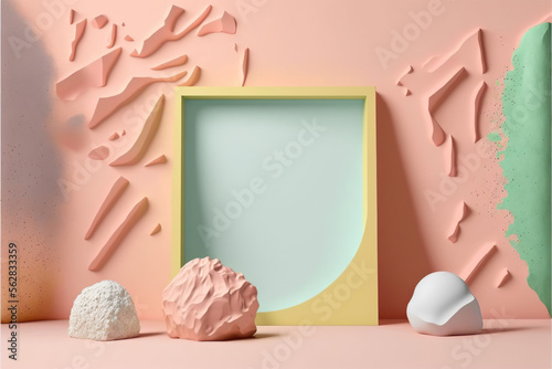 Minimalist mockup , plastel wall, product platform, stage mockup, pastel colors pannel, Frame , 3d minimalistic photo