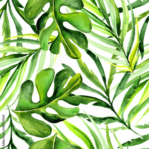 Watercolor green leaves in a seamless pattern. Can be used as fabric  wallpaper  wrap.