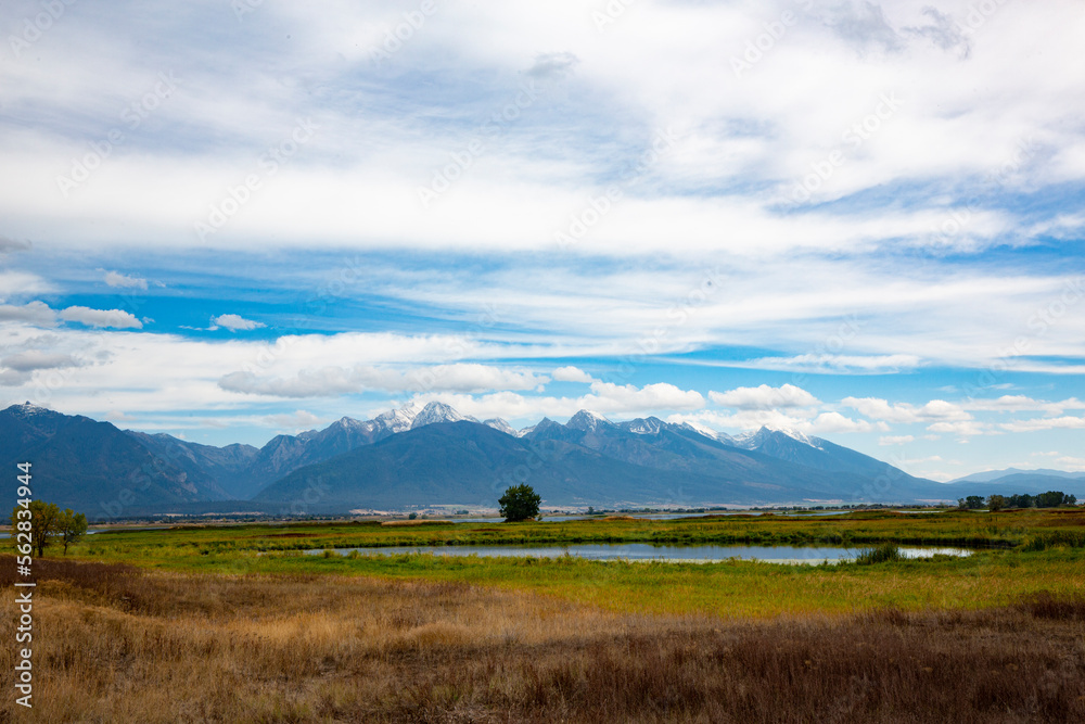 Mission Range of Rocky Mountains viewed from Nine Pipes Refuge National Wildlife Refuge in Montana
