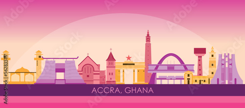 Sunset Skyline panorama of city of Accra, Ghana - vector illustration photo