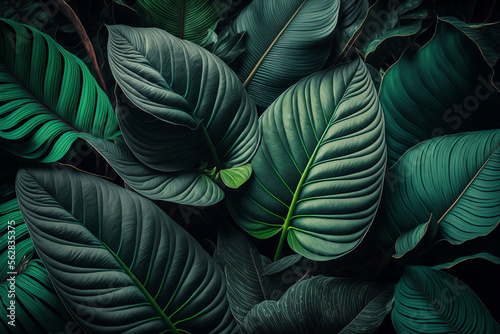 Wallpaper Mural Tropical green leaves layout. Nature spring. Generative Ai. Torontodigital.ca