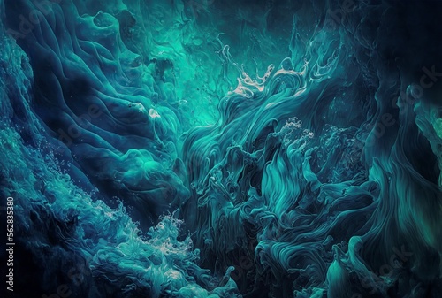abstract illustration,fluid blue liquid simulating the ocean,image generated by AI