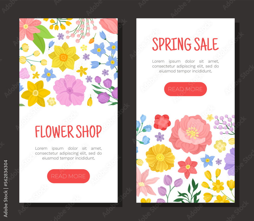 Floral Card Design with Blooming Fragrant Garden Flower Vector Template