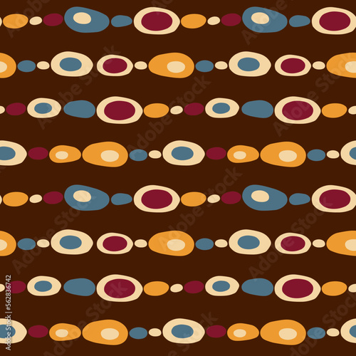 Bands of ovals of uneven shape on a brown background. Vector pattern for packaging, textiles, covers