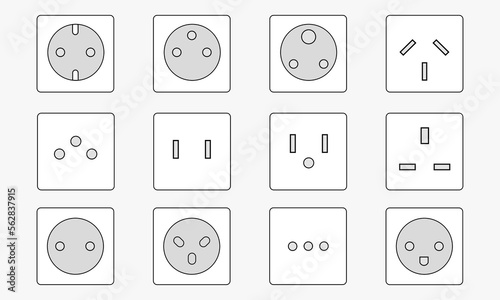 Types of electrical sockets and plugs of the world set of icons in vector graphics eps10