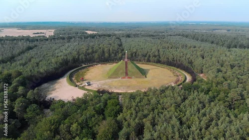 Aerial descending drone shot of the pyramide of Austerlitz, The Netherlands photo