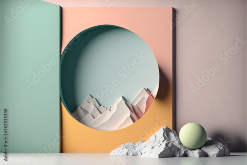 Minimalist mockup , plastel wall, product platform, stage mockup, pastel colors pannel, Frame , 3d minimalistic photo