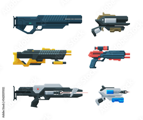 Futuristic Weapons, Blaster and Gun with Laser Vector Set photo