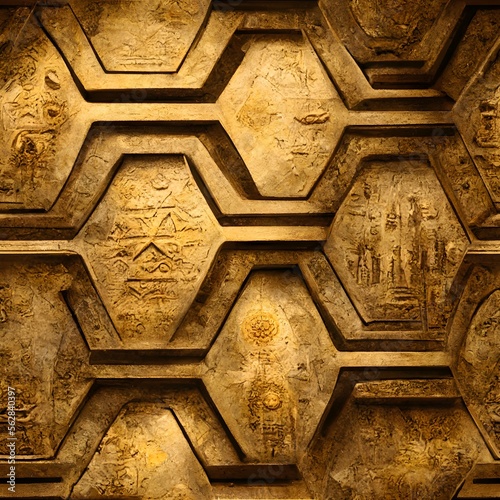 Fotografia large wall texture , space mothership panel,ancient egyptian , smooth golden pan
