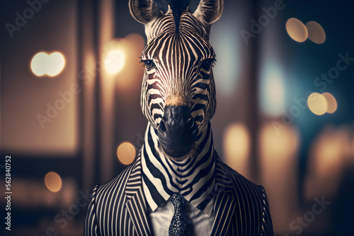 Portrait of Zebra in a business suit, on a cinematic background