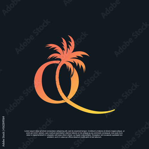 Logo  design with combynation letter Q palm logo Premium Vector