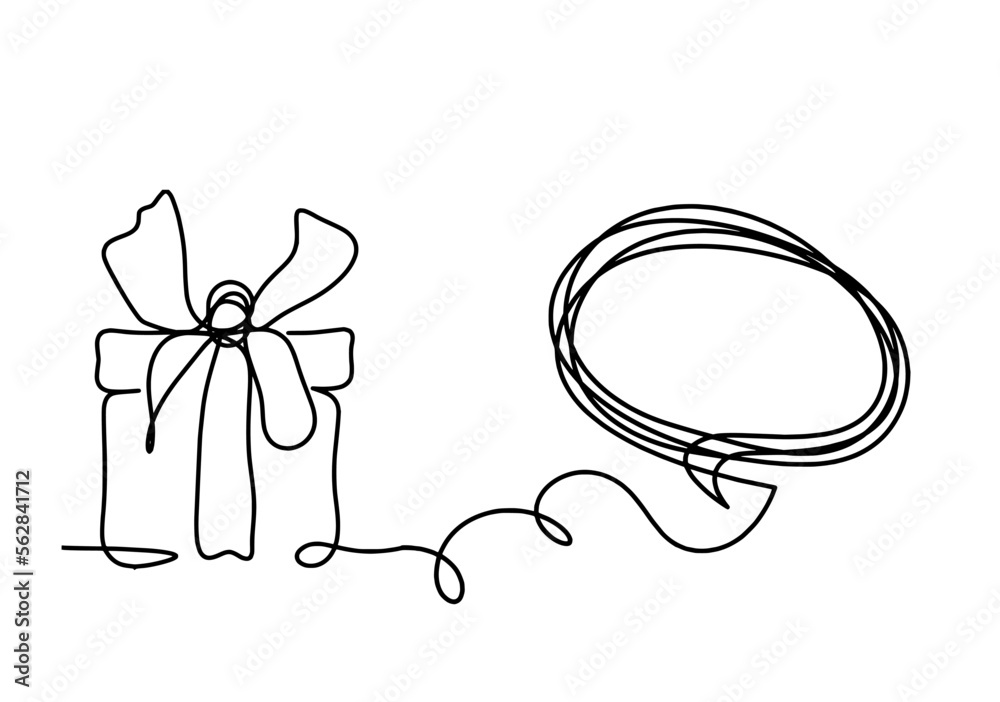 Obraz premium Abstract present box and comment as continuous line drawing on white background. Vector