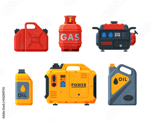 Power and Energy Generators as Portable Electrical Equipment Vector Set