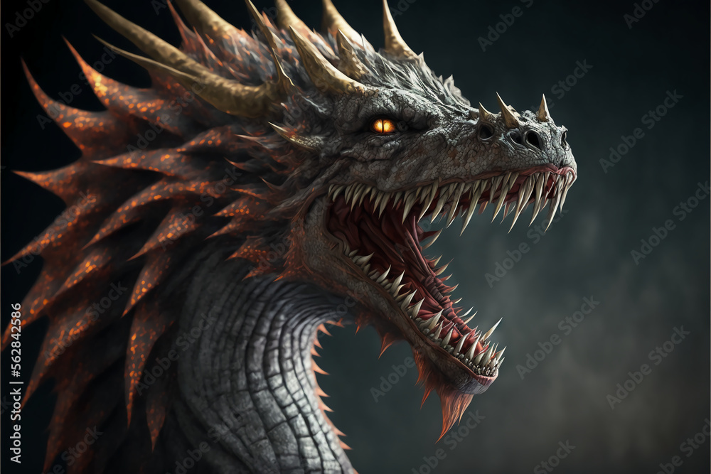 Dragon face, mythological being of various cultures of the world. Generative AI. Dragon face, mythological being of various cultures of the world. Generative AI.