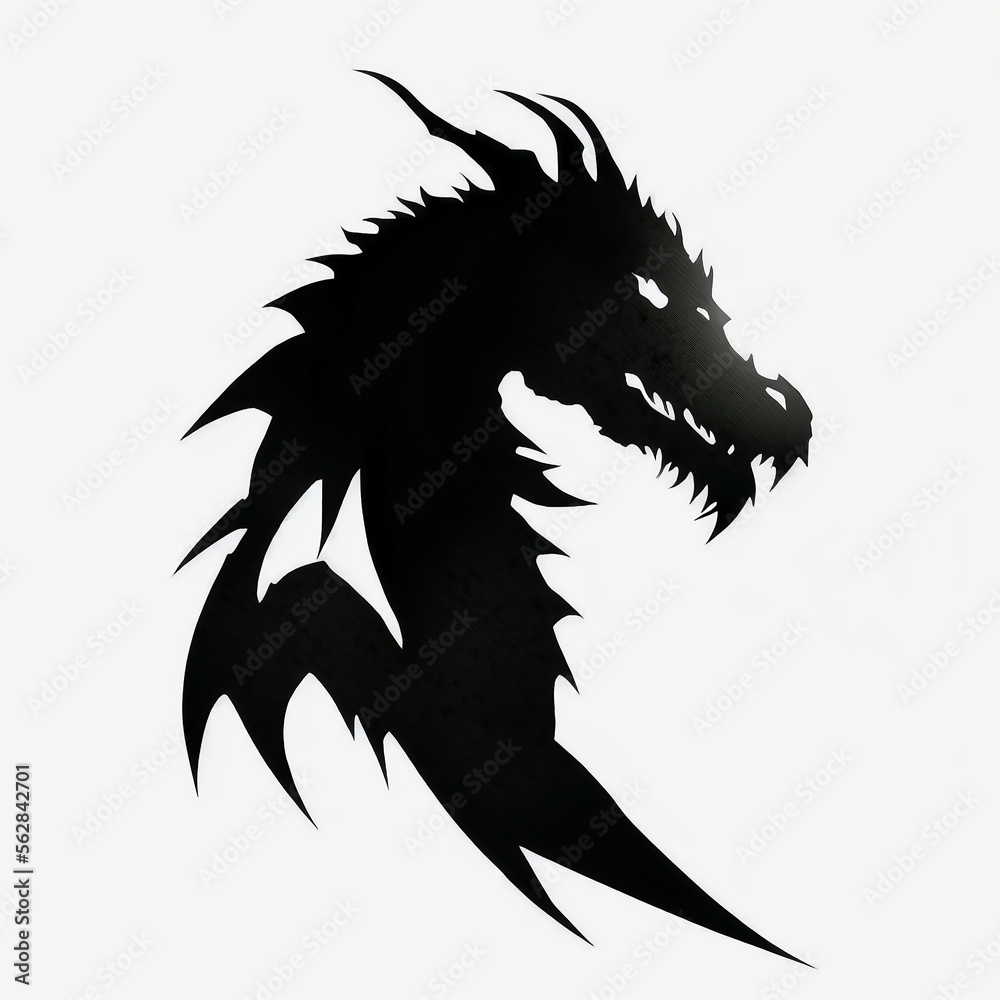 Dragon face silhouette for logo, design or tattoo. Generative AI. Stock ...