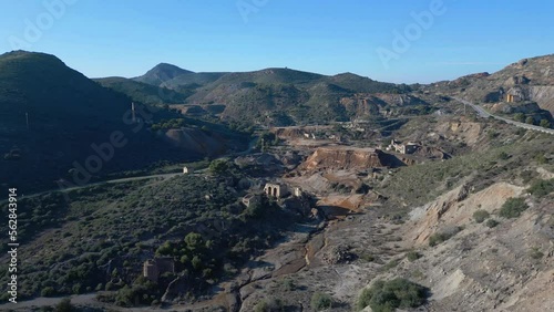 Wallpaper Mural Aerial view of old abandoned iron mines. Mineral extraction industry, history concept. Industry landscape, industrial heritage. Cartagena, Spain. Torontodigital.ca