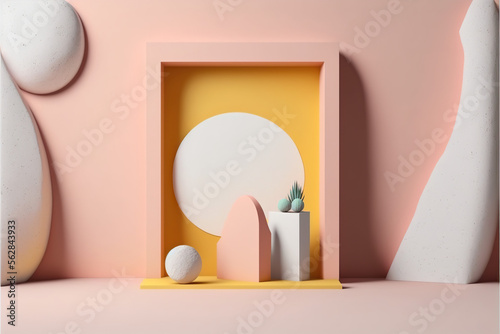 Minimalist mockup , plastel wall, product platform, stage mockup, pastel colors pannel, Frame , 3d minimalistic photo