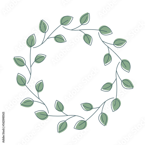 Spring Wreath. Cute Natural Frame with Leaves. Spring  Summer or Easter Design Element.
