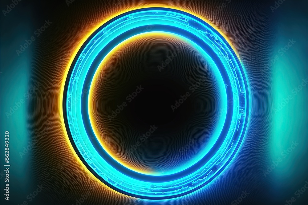 Background with neon lights in the shape of a circle. AI digital illustration Background with neon lights in the shape of a circle. AI digital illustration