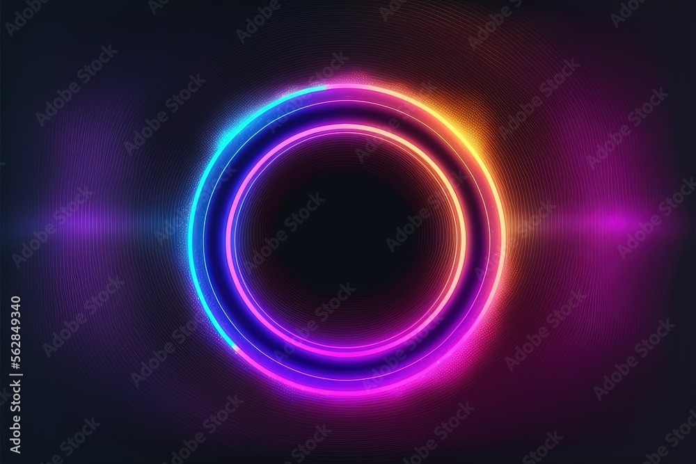 Background with neon lights in the shape of a circle. AI digital illustration Background with neon lights in the shape of a circle. AI digital illustration