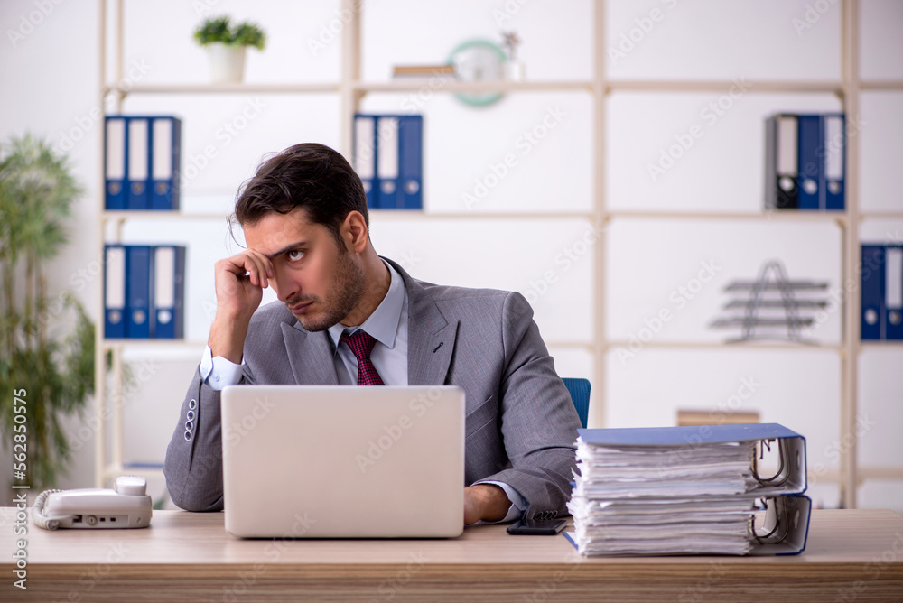 Young male employee working in the office Young male employee working in the office