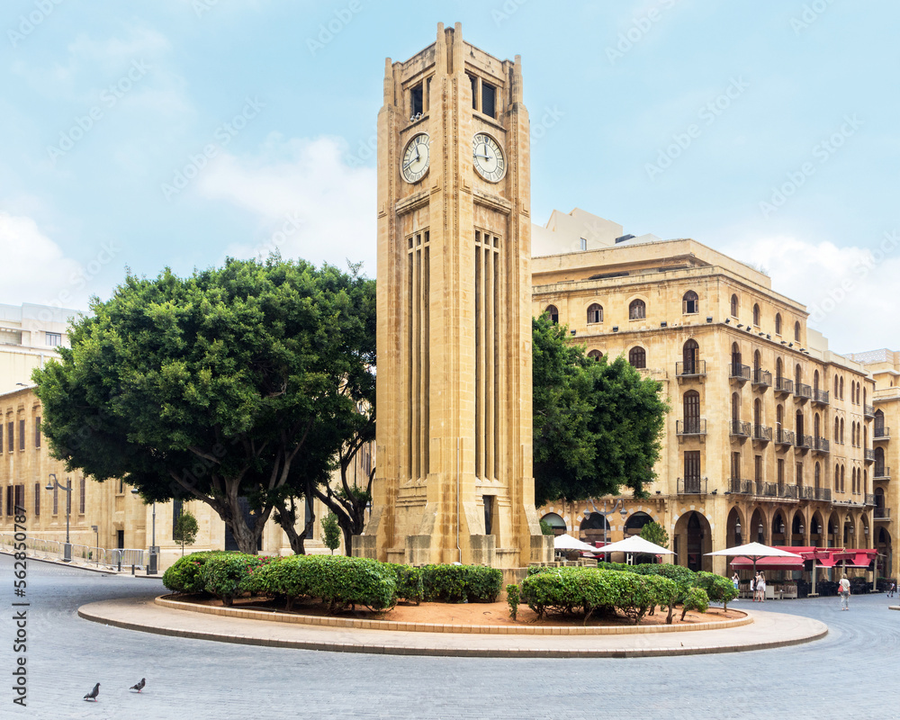 Naklejka premium Nejmeh square in downtown Beirut with the iconic clock tower, Beirut, Lebanon
