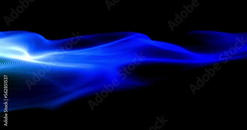 Blue waving particles motion graphics. Smooth flowing field. Soft ocean of dots. Abstract digital technology background. 4K seamless loop animation.
