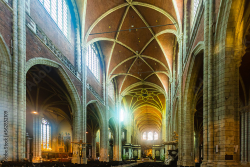 Impressive gothic interior of Saint Bavo Cathedral of Catholic Church in Ghent, Belgium photo