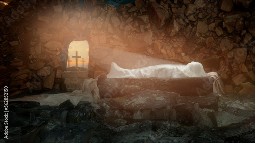 Fotografie, Obraz the tomb of Jesus Christ, the shroud, during Easter, 3d render