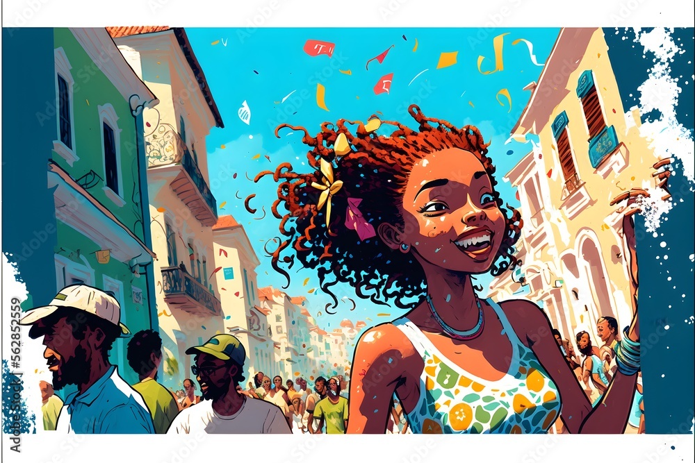 Illustration of Brazilian carnival, samba, parade, samba avenue. Generative AI.