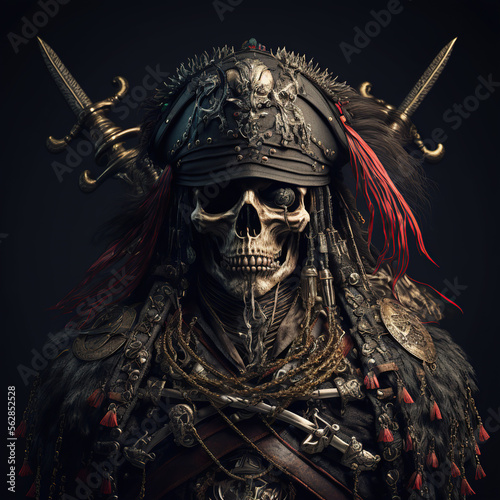 skull of a scary pirate with black hat well detailed