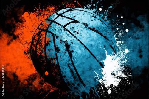 Orange Blue Black and White Grunge Basketball Background, Final Four March Madness  Generative AI