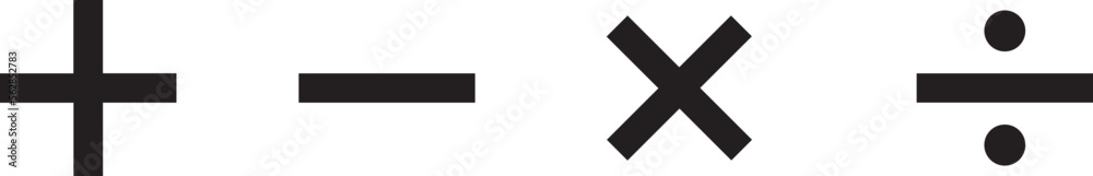 Basic mathematical symbol. Plus and minus icon set. Math symbol. Multiply icon. division symbol, Calculator button, business finance concept in vector.