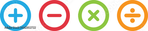 Basic mathematical symbol. Plus and minus icon set. Math symbol. Multiply icon. division symbol, Calculator button, business finance concept in vector.