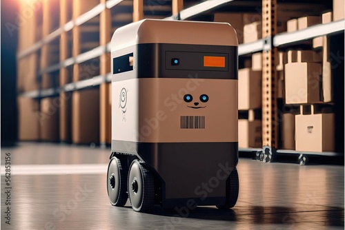 Future Technology 3D Concept smart warehouse with robots technology. Generative AI 