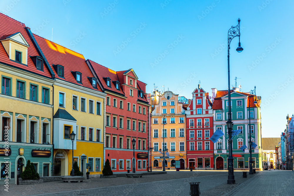 Market square in the early morning in the city of Wroclaw. Poland. High quality photo