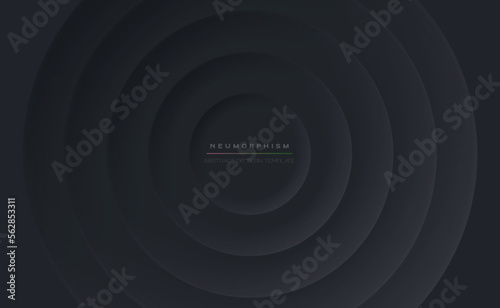 Abstract vector background with black concentric circles. Banner or poster in neomorphism style EPS10