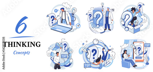Problem solving metaphor, wondering or thinking, planning or pondering, with question mark. Creative thought idea. Brainstorming, idea and fantasy, motivation and inspiration, finding solution, answer