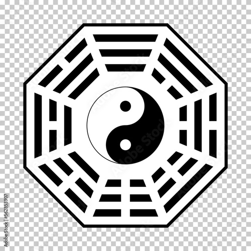 Bagua symbol isolated on transparent background. Standard design yin and yang symbol for your banner and poster. Vector graphic.