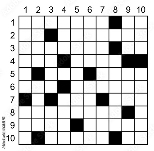 Crossword puzzle vector. 10 X 10 Square puzzle template for magazine and newspaper