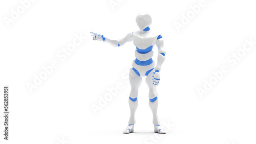 Detailed appearance of the white-blue AI robot under white background. Concept 3D CG of automatic operation, optimization and block chain. PNG file format.	