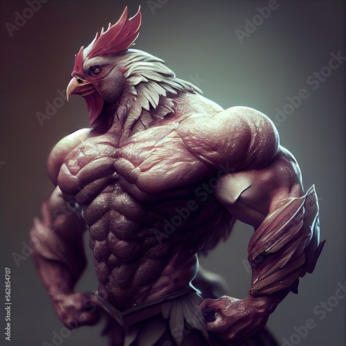 Skinned and muscular chicken as if he had practiced body. Generative AI. 3
