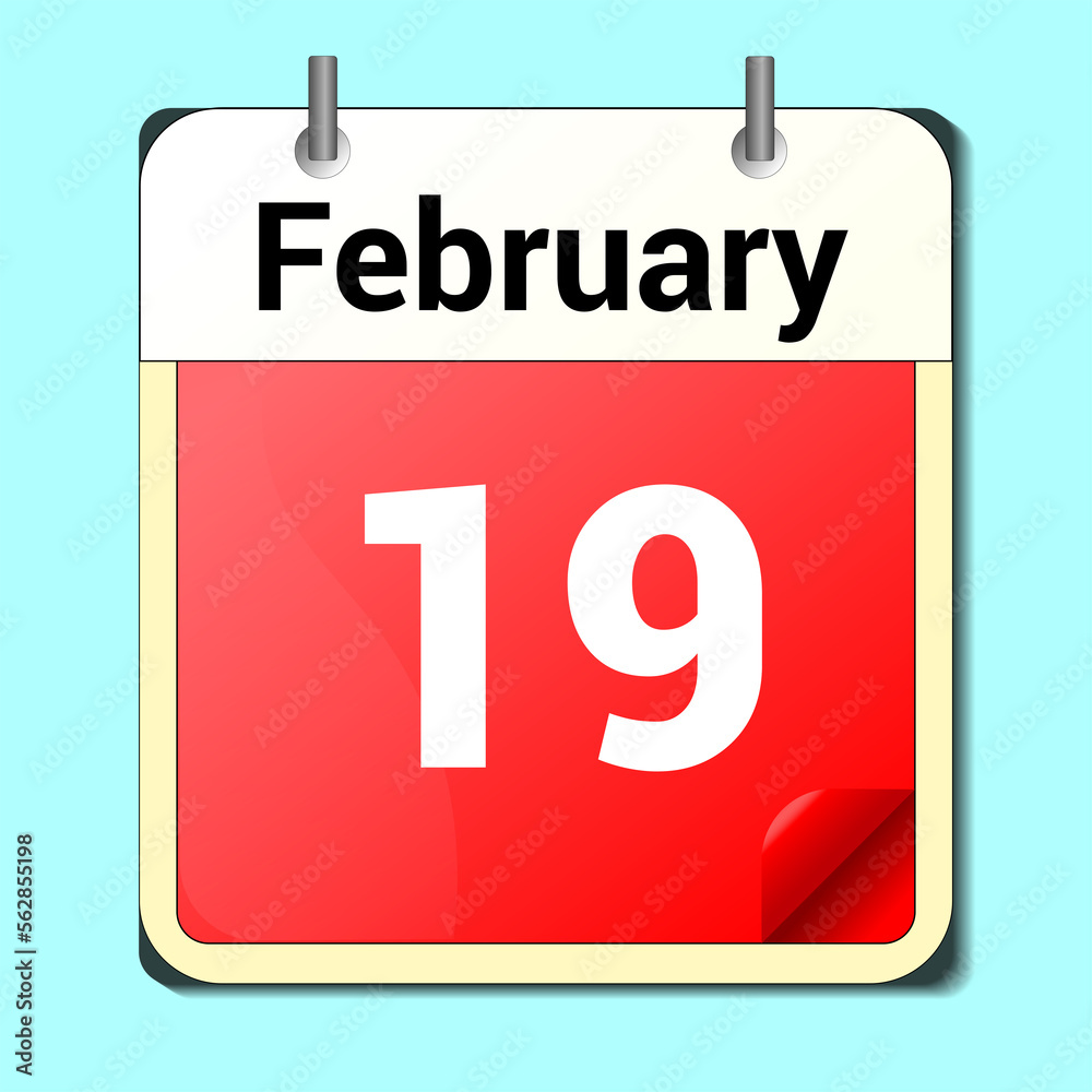 day on the calendar, vector image format, February 19 day on the calendar, vector image format, February 19