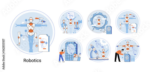 Robotics scientific and technical, metaphor production and application of robots. Programmable mechanical device building robot in lab. Robotic arm industrial smart manufacture. Cyber-physical systems
