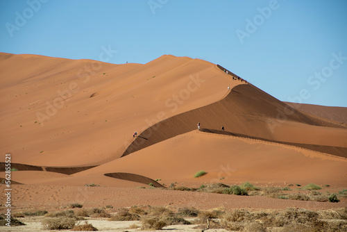 Hiking on sand dunes around Deadvlei in Sossusvlei, Namibia, Africa