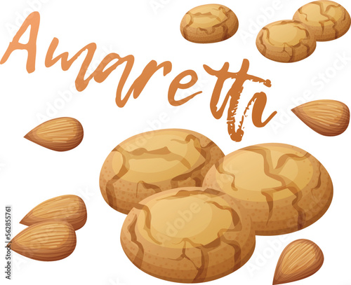 Amaretti cookie vector icon isolated on white background. Italian almond dessert cartoon illustration, sweet biscuit snack pastry
